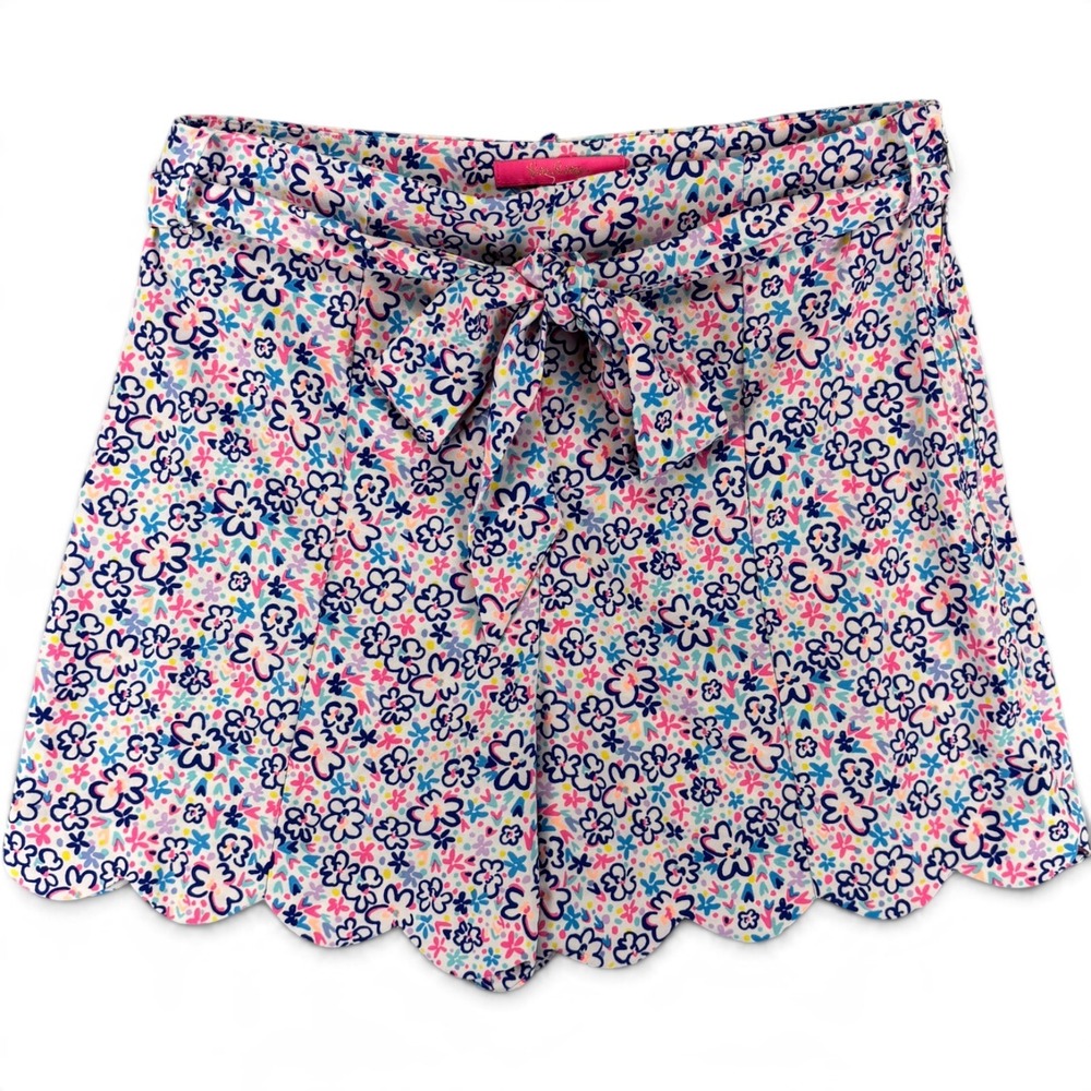 Lilly Pulitzer Casia Shorts Womens 8 Fun Sun Repeat Ditsy 4in Scallop Tie Waist